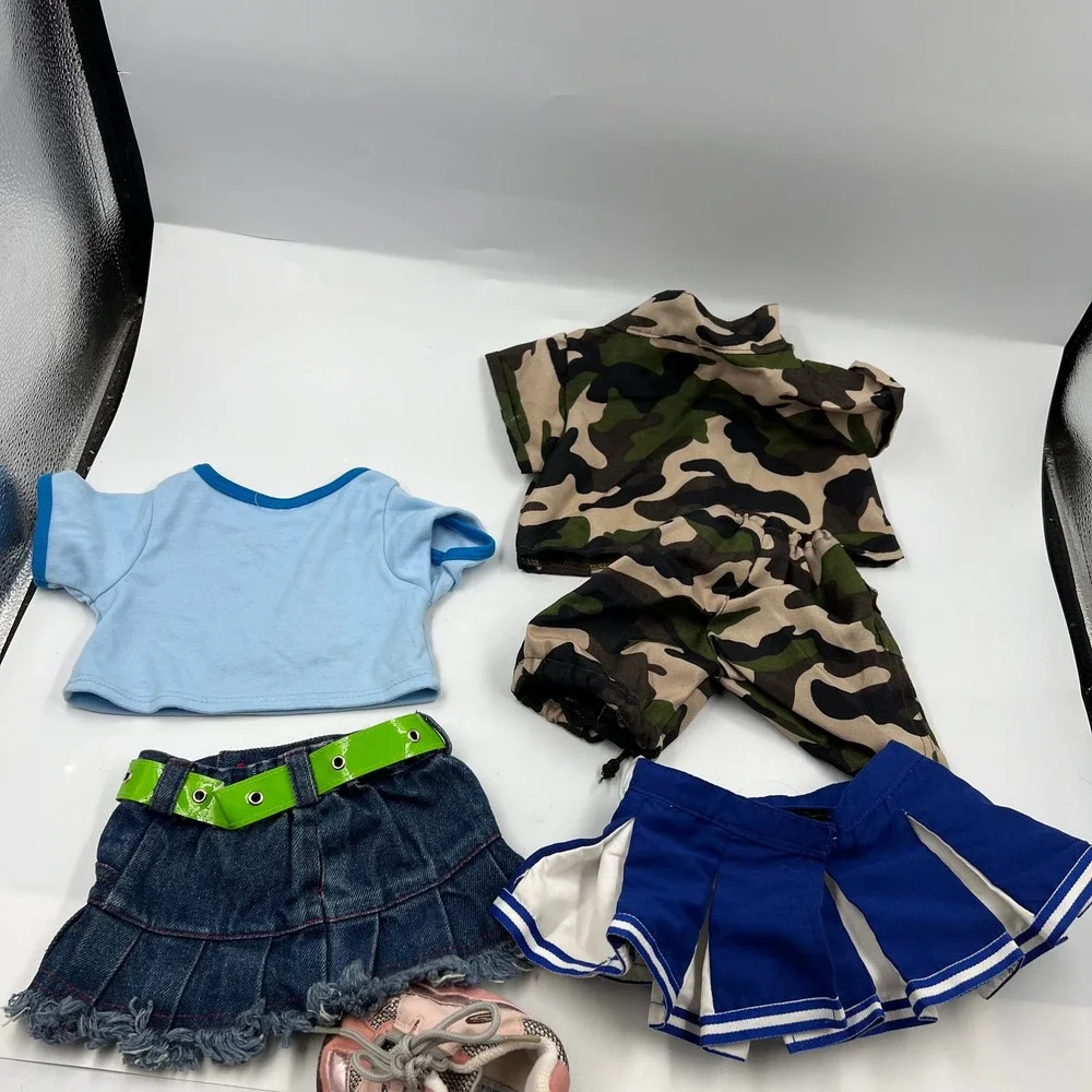 BAB Build A Bear Clothing & Skechers Shoes Lot Military Set Denim Skirt‎ Tshirt